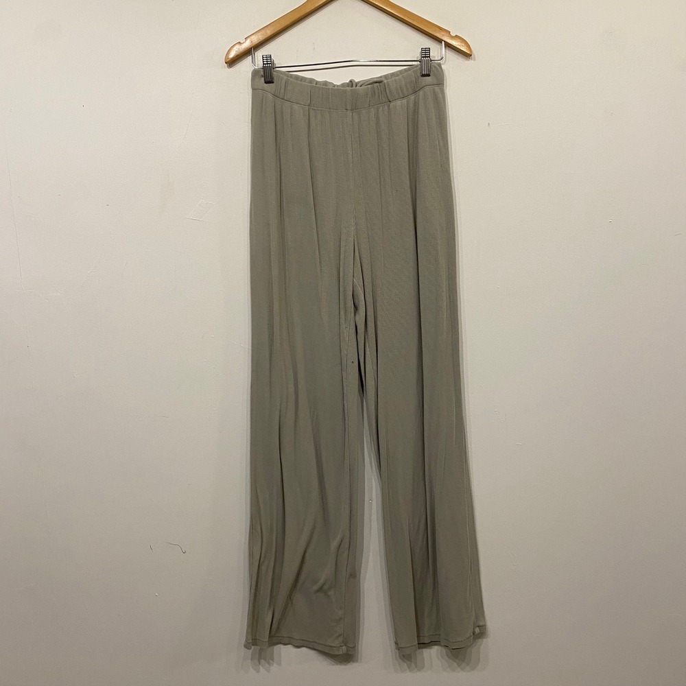 SKIMS Soft Lounge Sleep Pants Sage Green Ribbed Wide Leg Modal Trousers Small